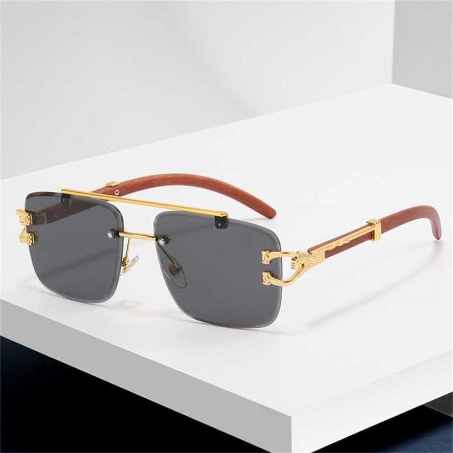 

Sunglasses 2023 new wood grain leopard head Women's and men's double beam cut edge sun protection sunglasses