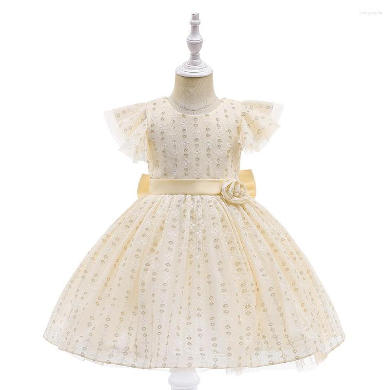 

Girl Dresses Champagne Cap Sleeves Wedding Flower Dress Princess Party Pageant Formal Gowns For 3-9 Year Wear, L5309-pink