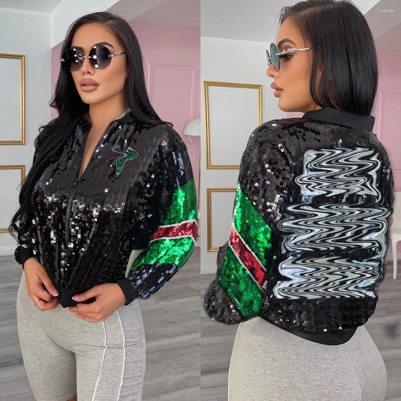 

Women' Jackets Explosive Sexy Y2k Zipper Short Jacket 2023 Personalized Women' Spring Fashion Long-sleeved Slim Sequined, Black