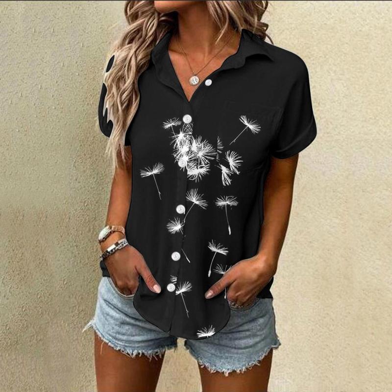 

Women' Blouses Womens Spring Summer Flower Printed Short Sleeve Exercise Shirts Women Athletics Shirt Thanksgiving, Black
