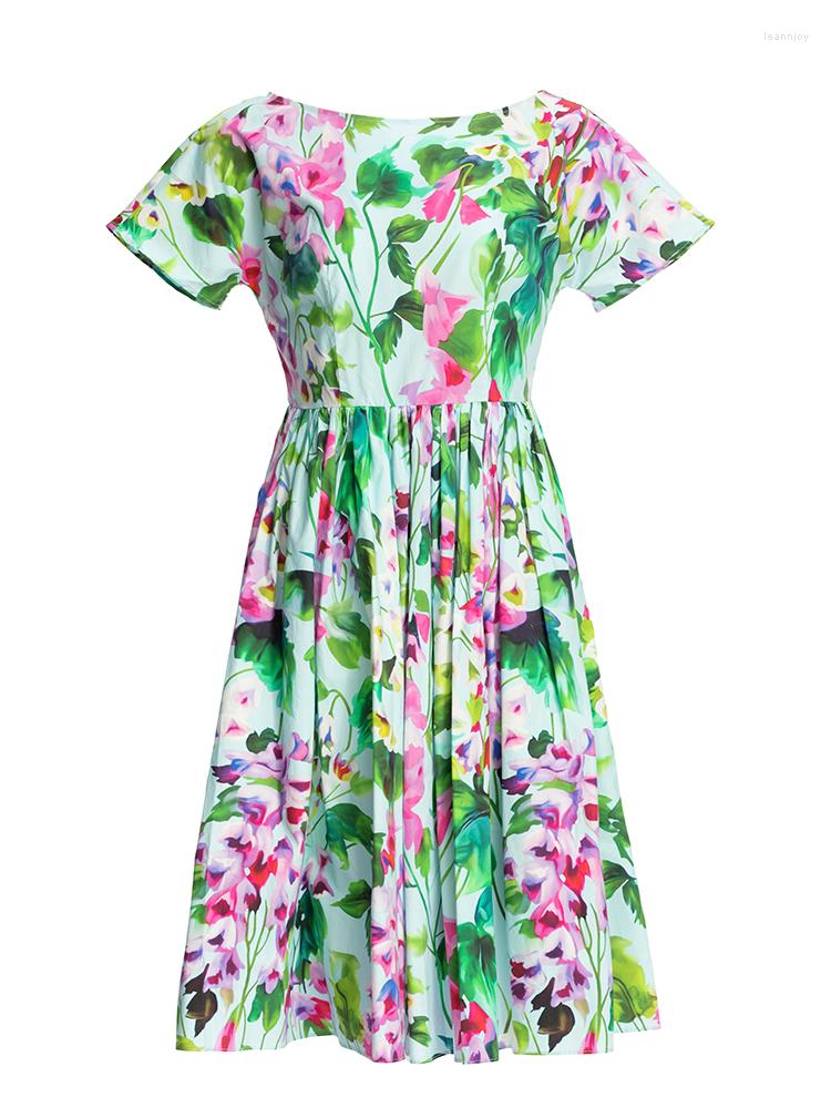

Party Dresses Svoryxiu Fashion Elegant Designer Summer Midi A-LINE Cotton Dress Short Sleeve Draped Floral Print High Waist Slim, Multi