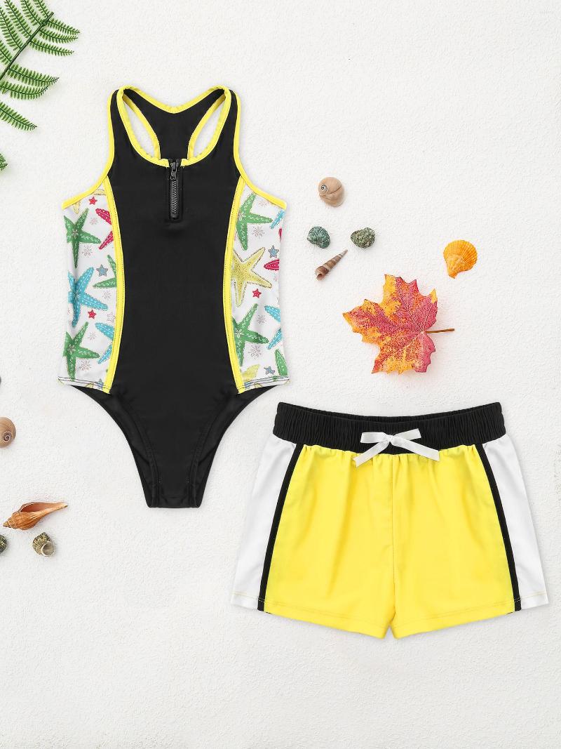 

Women's Swimwear 2Pcs Kids Girls Swimming Suit Bathing Suits One-piece Round Neck Sleeveless Racer Back Jumpsuit Swimsuit Boyshorts Set, Purple