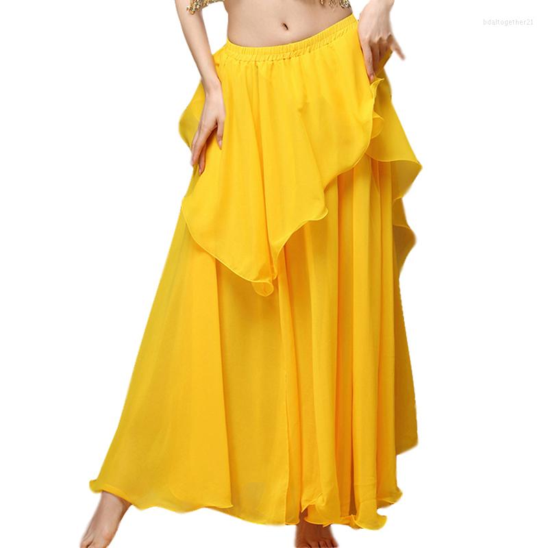 

Stage Wear 8 Colors Women Dance Clothing Long Maxi Cake Skirts Side Slit 3 Layers Sheer Chiffon Belly Skirt, Black