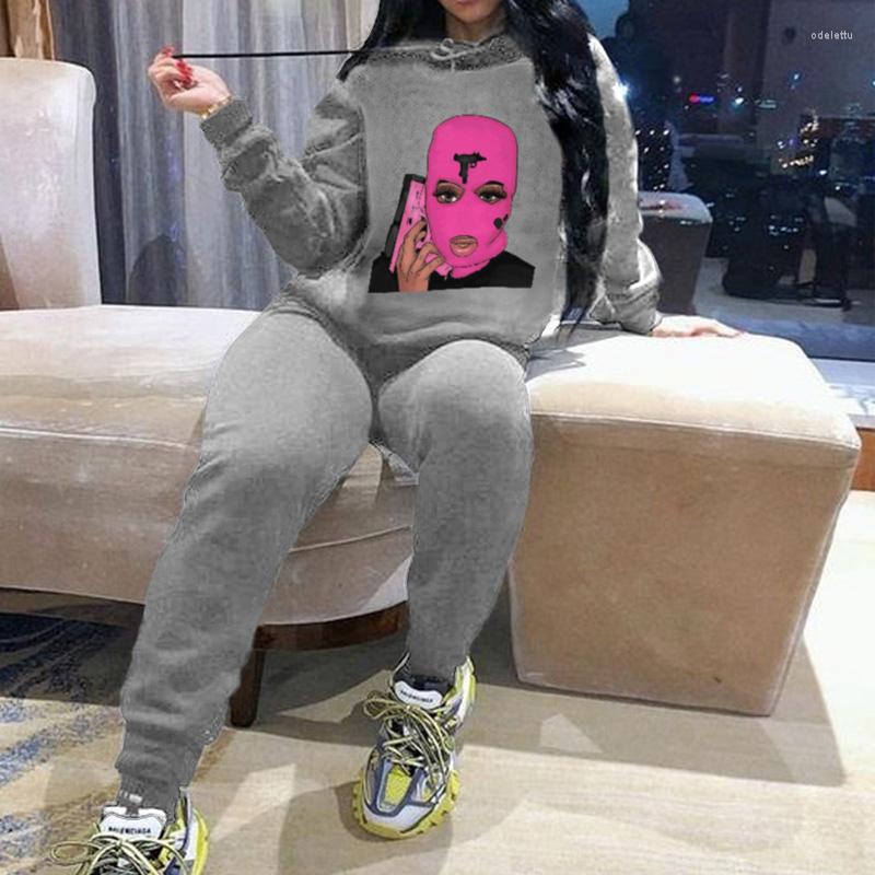 

Women's Tracksuits Elegant Hooded Sweatshirts Suits Fashion Print Pullover Tops And Long Pants Outfits Women Casual Sleeve Solid Two Piece, 02 black