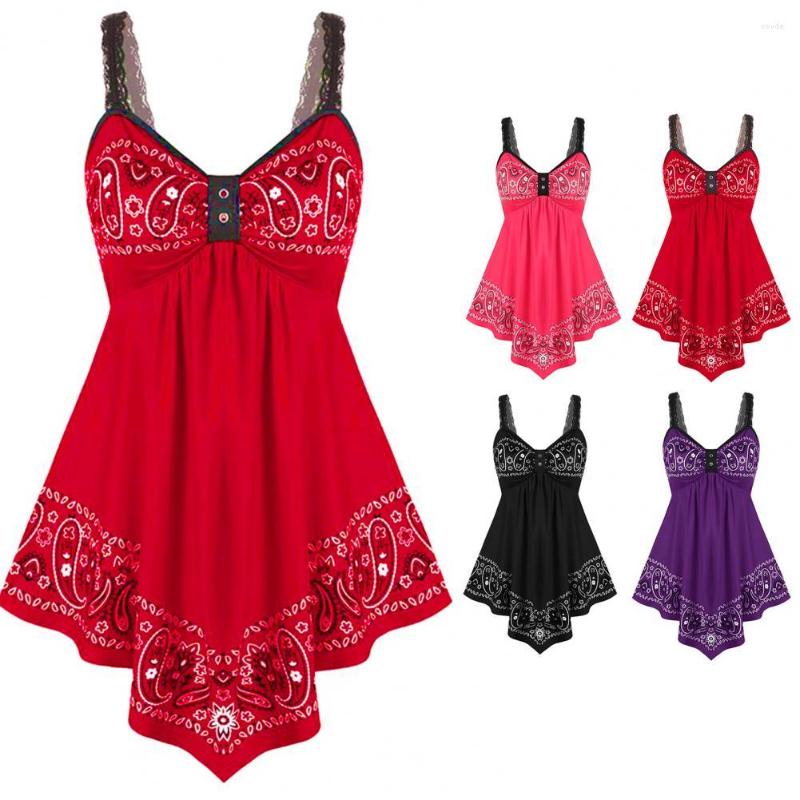 

Women' Tanks Blouse All Match Women Breathable Paisley Floral Print Sleeveless Irregular Hem Vest For Shopping, Black