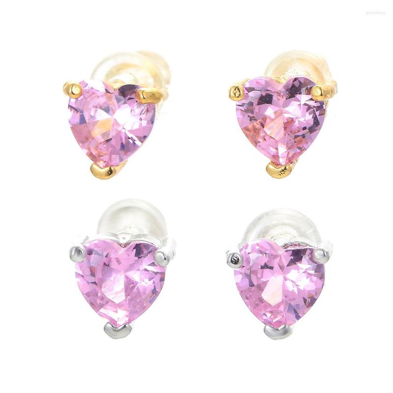 

Stud Earrings EYIKA Korean Style Pink Zircon Love Heart For Women Girls Gold Silver Color Wedding Accessories Jewelry Gift