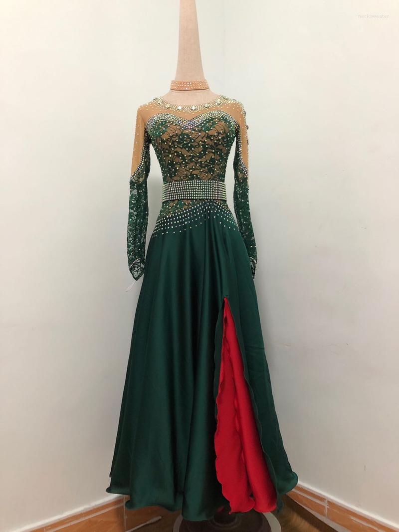 

Stage Wear Adult Ballroom Dance Skirt Elegant Waltz Dancing Dress Women Long Sleeve Sexy Tango Flamenco Competition Dresses, Picture color