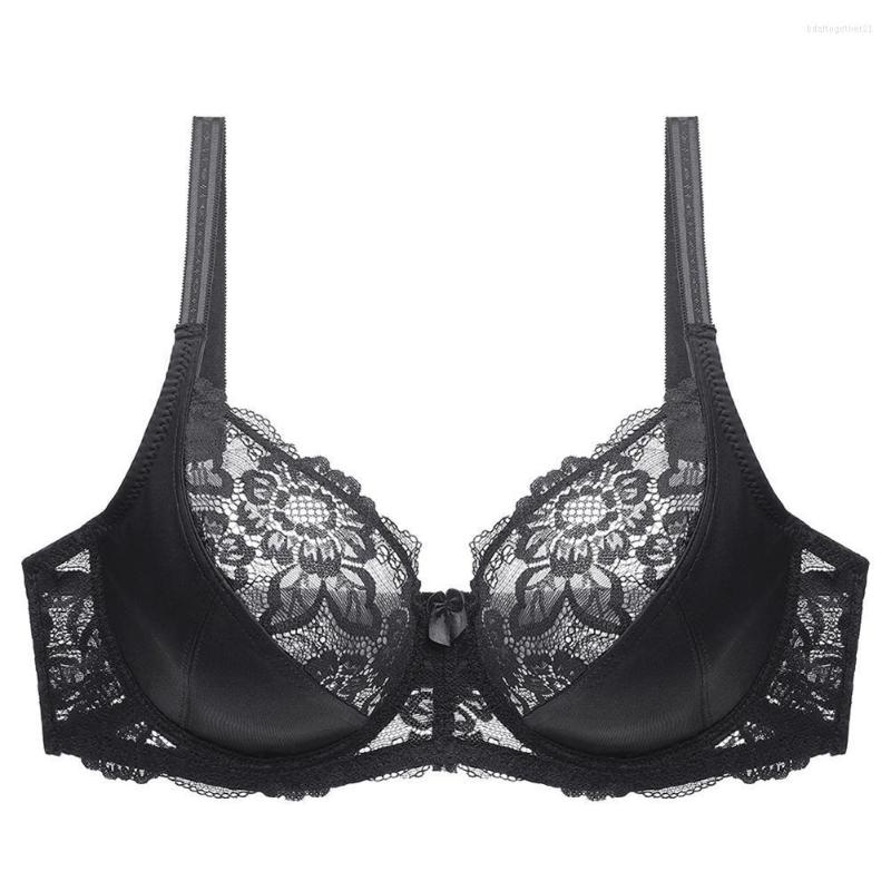 

Bras Plus Size Sexy Women Lingeries See-through Breathable Lace Flower Push Up Bra Underwear Female Brassiere Wireless Tops, Khaki 40