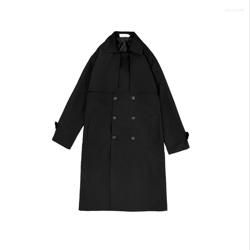 

Men's Trench Coats 2023 Korean Style Men Design Pockets Double Breasted Oversize Leisure Teens Long Sashes Stylish Outwear Hombre, Black