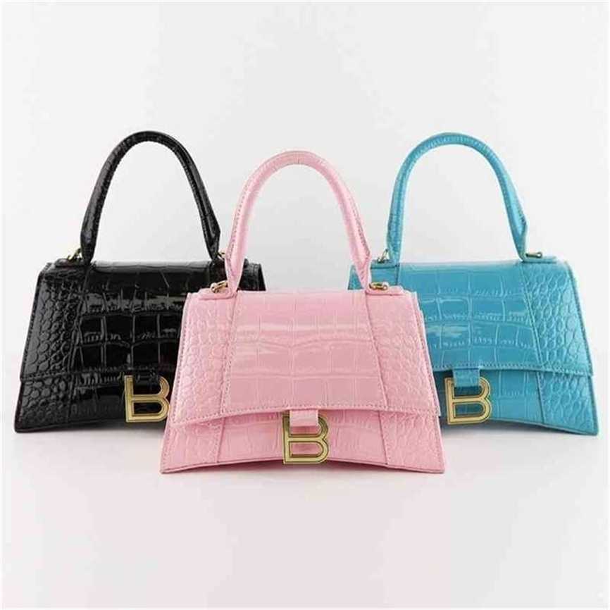 

handbag 2023 Fashion women's bag leather quality Handbag Luxury French minority hourglass crocodile pattern diagonal straddle portable Bag, Blue8