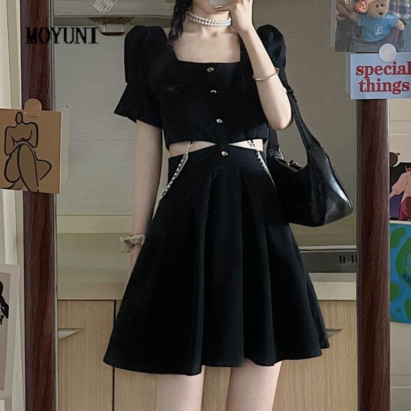 

Party Dresses 2023 Summer Kawaii Sweet Dress Women Puff Sleeve Elegant Casual Mini Cut Out Black Cute Korean Sexy Y2k Sundress