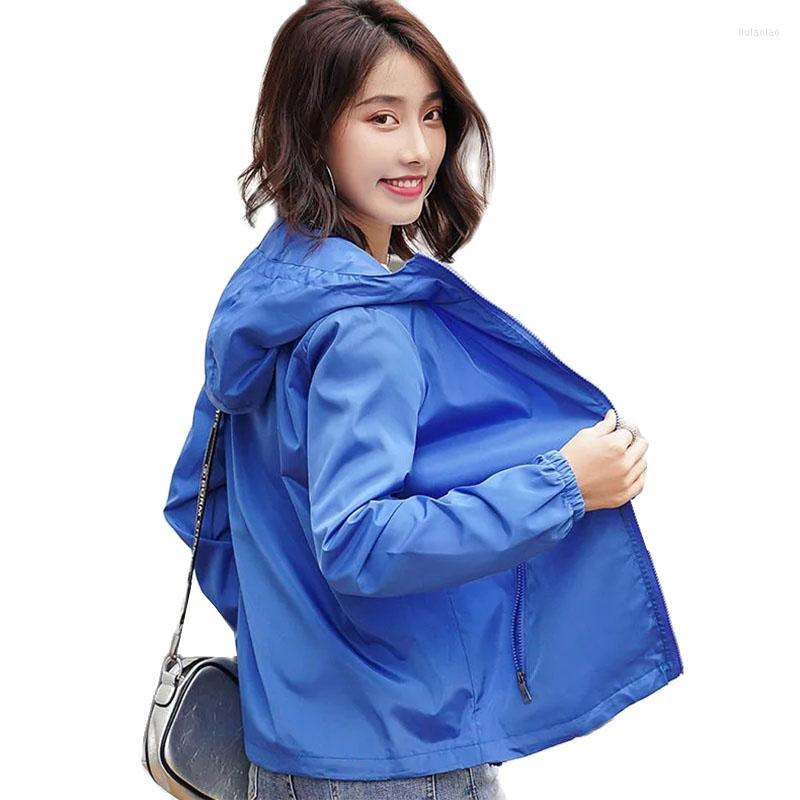 

Women's Trench Coats 2023 Women's Jacket Spring Autumn Pocket Zipper Hooded Outwear Coat Women Windbreaker Loose Casual Short Ladies, Light green