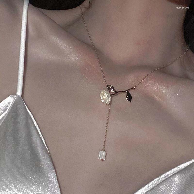 

Chains Silver Color Rose Flower Pendent Charm Choker Necklace Fashion 2023 Korean Jewelry Accessories Dz343