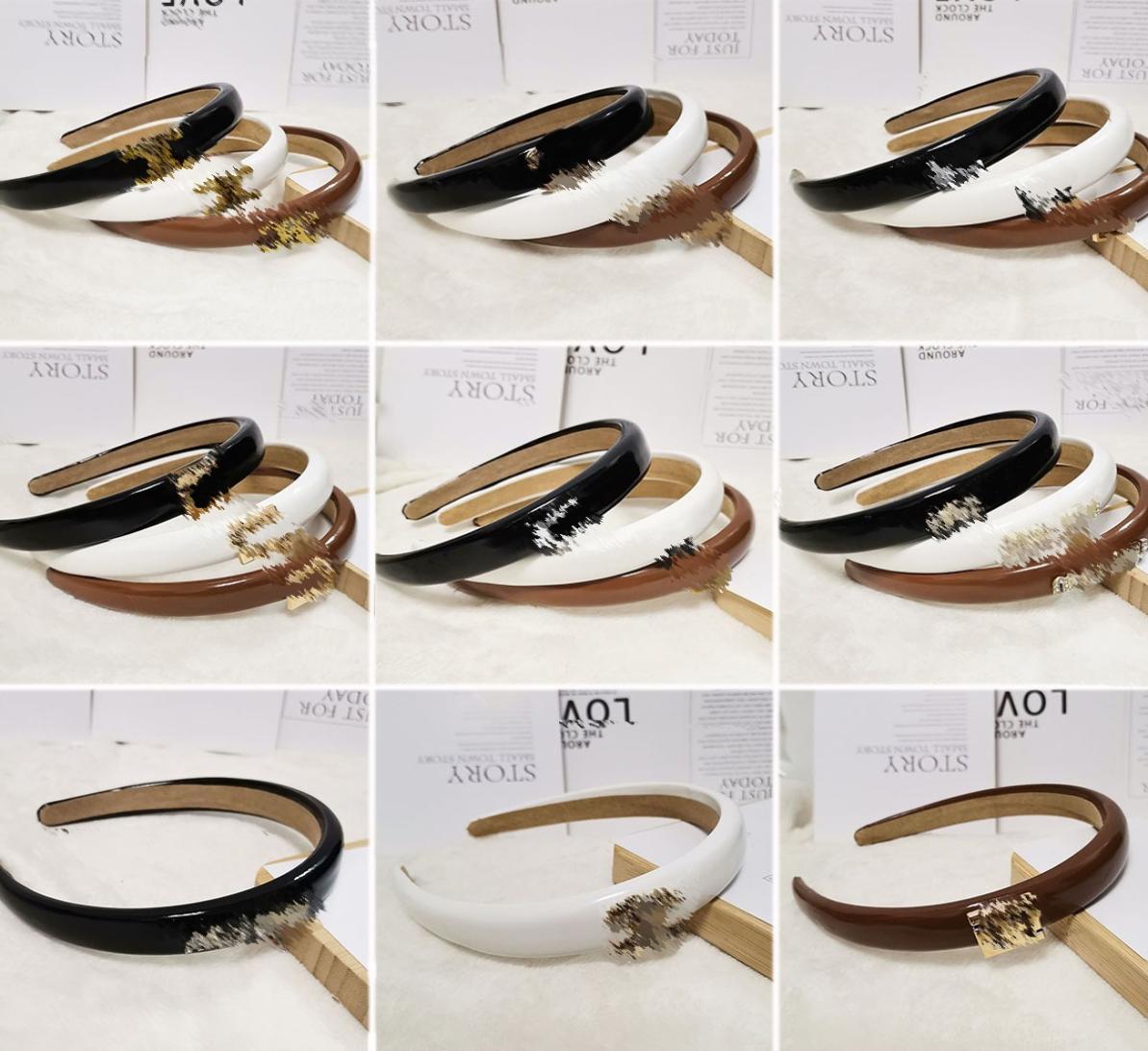 

22ss 20color Designer Letters Print PU Leather Headband Women Girl Wide Edge Simple Retro Geometric Hair Hoop Small Sweet Wind Lux8796192