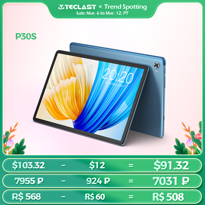 

Teclast P30S Tablet PC 10.1 Inch 1280x800 IPS Android 12 4GB RAM 64GB ROM MT8183 8 cores GPS Type-C 6000mah Metal, Blue