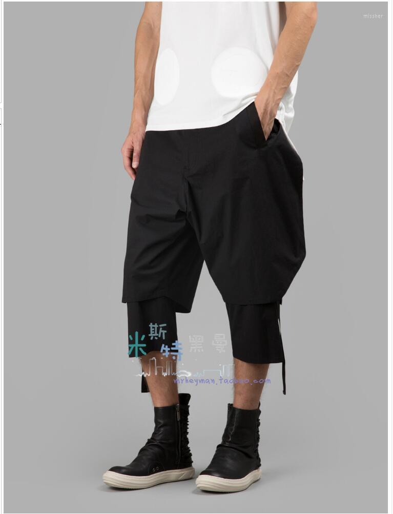 

Men's Pants 27-44 Men Clothing Double Layer D.gnak Capris Personalized Placketing Bandeaus Straight Tide Wide Leg 2023, Black