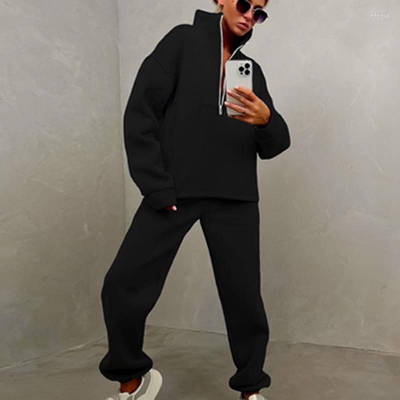 

Women' Tracksuits Women Casual Tracksuit Outfits Elegant Lapel Long Sleeve Sweatshirt And Sport Pant Set 2023 Fashion Solid Loose Two Piece, 01 gray