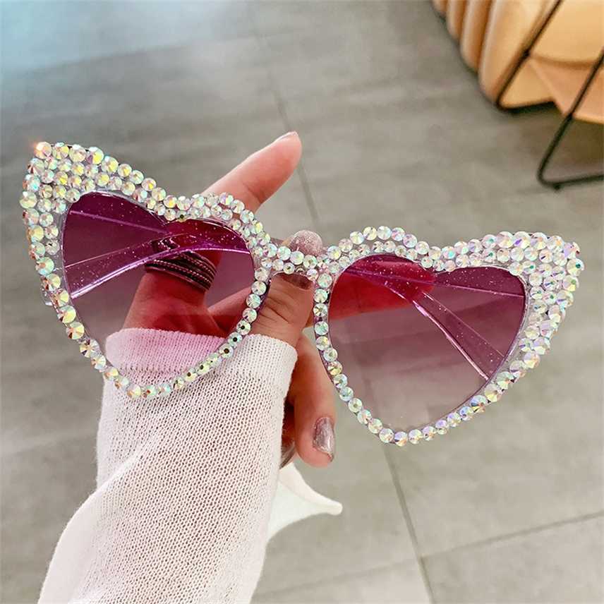 

Sunglasses 2023 new prom diamond lovely cat's eye heart sunglasses
