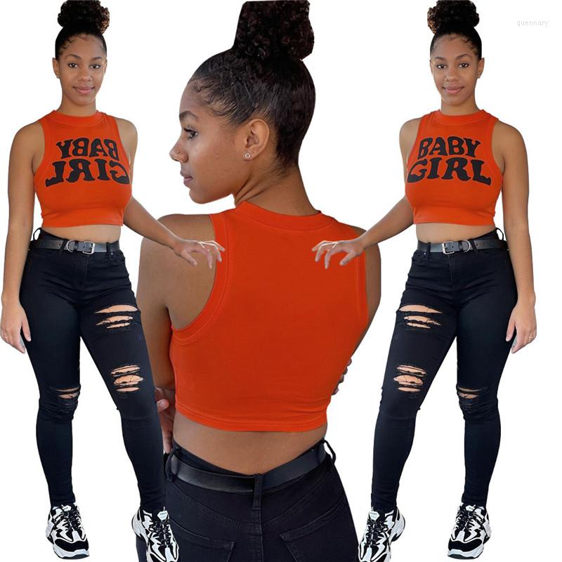

Women' T Shirts Women Summer Letter Print Tee Tops Sleeveless Sexy Club Party T-Shirt Female, Orange