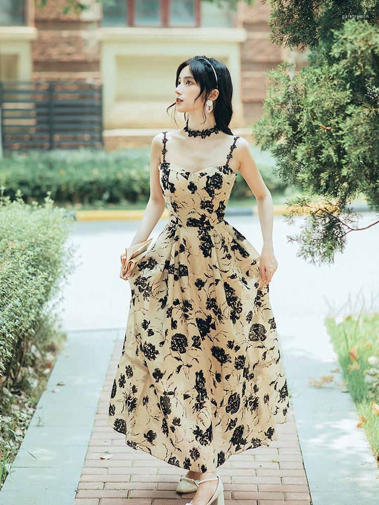 

Party Dresses Beach Vacation Spaghetti Strap Dress Summer Sexy Print Gentle Romantic Fairy Korea Boho Ladies Elegant Vestidos Feminino, Photo color
