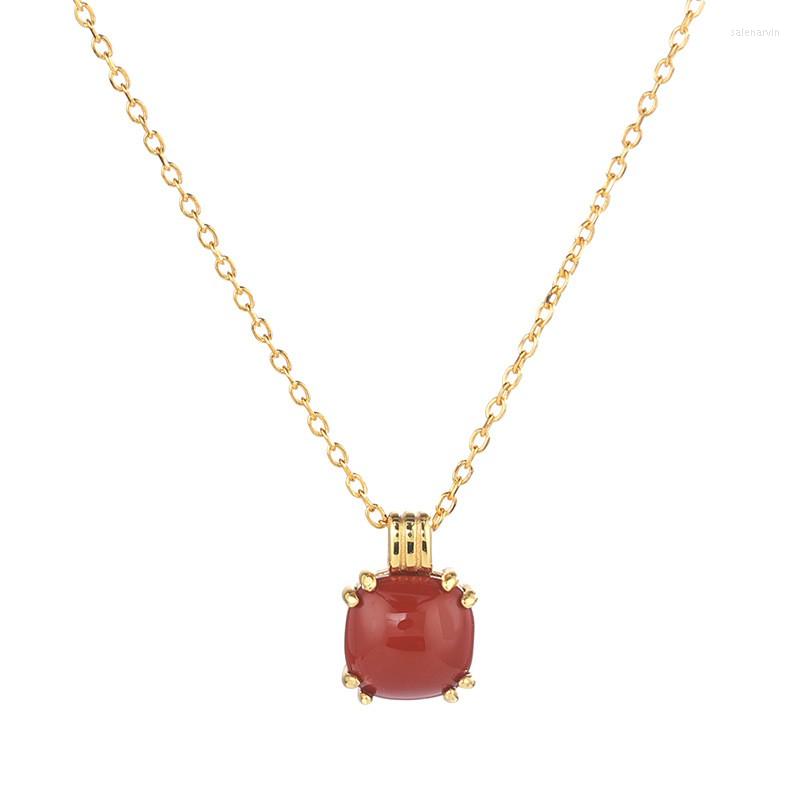

Chains XL474 ZFSILVER 925 Sterling Silver Fashion Luxury Trendy South Red Agate Perfume Bottle Necklace For Women Wedding Girls Jewelry