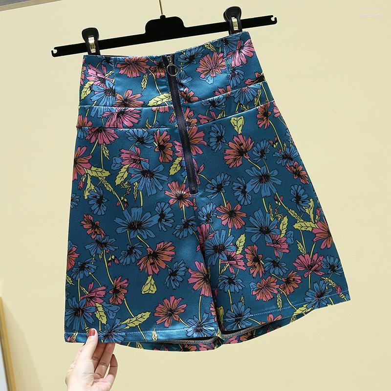 

Women' Shorts High Waist Zipper Women Summer Floral Wide Leg Sexy All Match Female Clothing Top Quality, Black