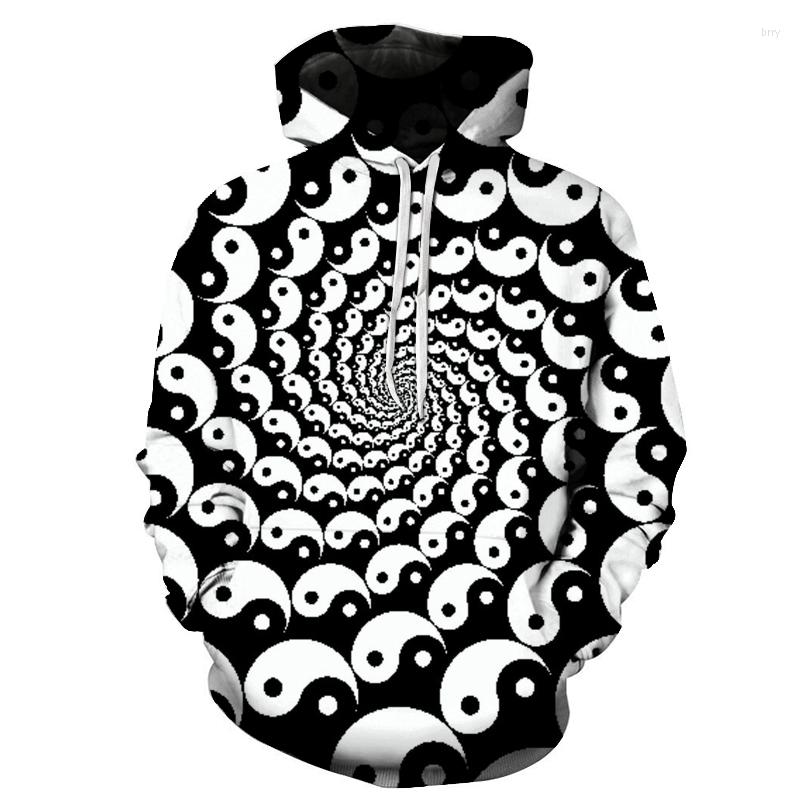 

Men' Hoodies Black White Gossip Vortex 3D Digital Printing Spring Autumn Hooded Pocket Pullovers Menwomen Casual Loose Sportswear 6XL, Wy-1387