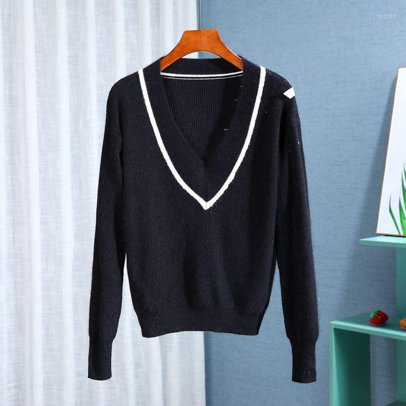 

Women's Sweaters V-neck Casual Soft And Versatile 2023 Autumn Winter Outerwear Sweater Black Slim Pullover