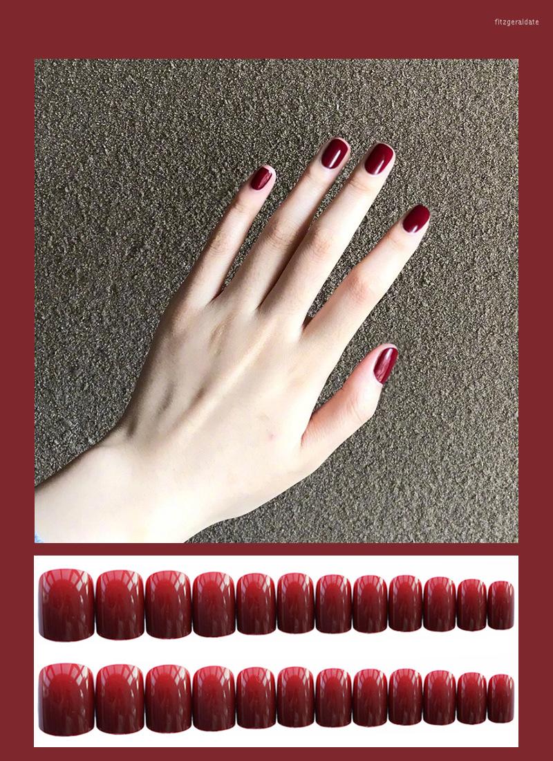 

False Nails 24pcs Red Green Black Jelly Style Full Cover Fake Nail Ellipse Shape Short Art Cute Japanese Tip Patch, Style12