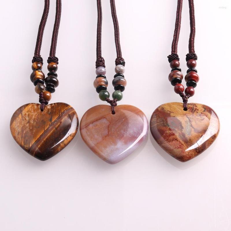 

Chains Chakra 40 40mm Natural Stone Love Heart Necklaces & Pendants For Lover Gem Reiki Healing Necklace Charm Jewelry Pendulum