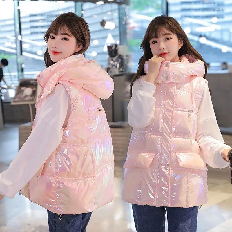 

Women's Vests 2023 Autumn Winter Jacket Women Vest Parka Sleeveless Short Hooded Warm Glossy Down Cotton Padded Female Waistcoat, Purple