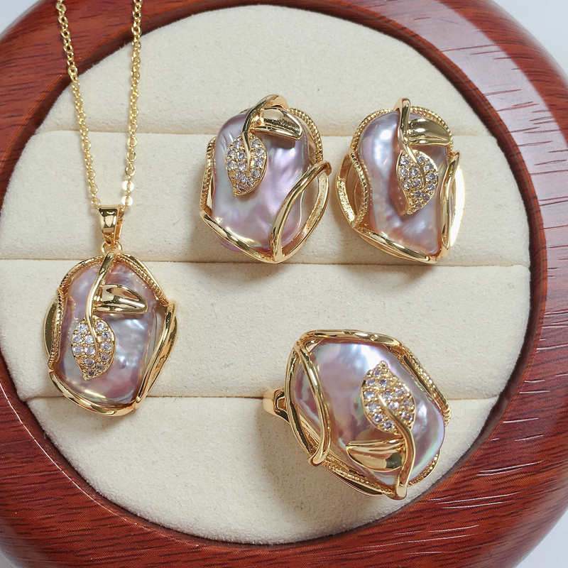 

Earrings Necklace ZHBORUINI Big Baroque Pearl Jewelry Sets 18K Gold Plating Natural Freshwater For Women Gift 230313, White