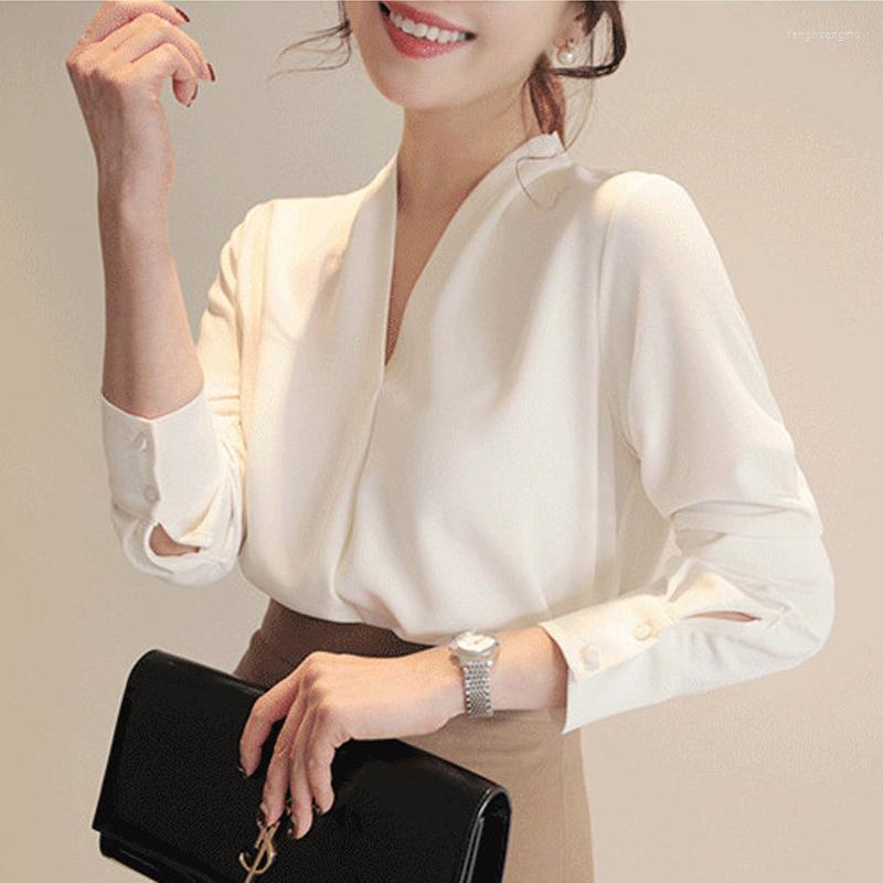 

Women's Blouses Women Shirts Long Sleeve Solid White Chiffon Office Blouse Female Clothes Womens Tops And Blusas Mujer De Moda 2023, Beige white