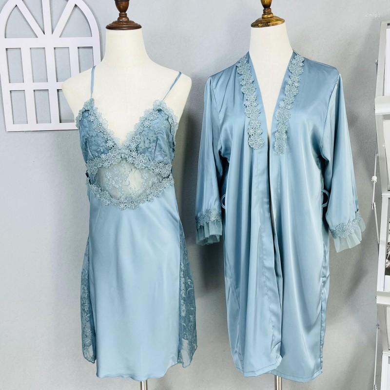 

Women's Sleepwear Lace Edge Solid Color Women Robe Sleep Suit Gown Sexy Home Clothing Ice Silk V Neck Night Dress Loose Homedress, Red sling