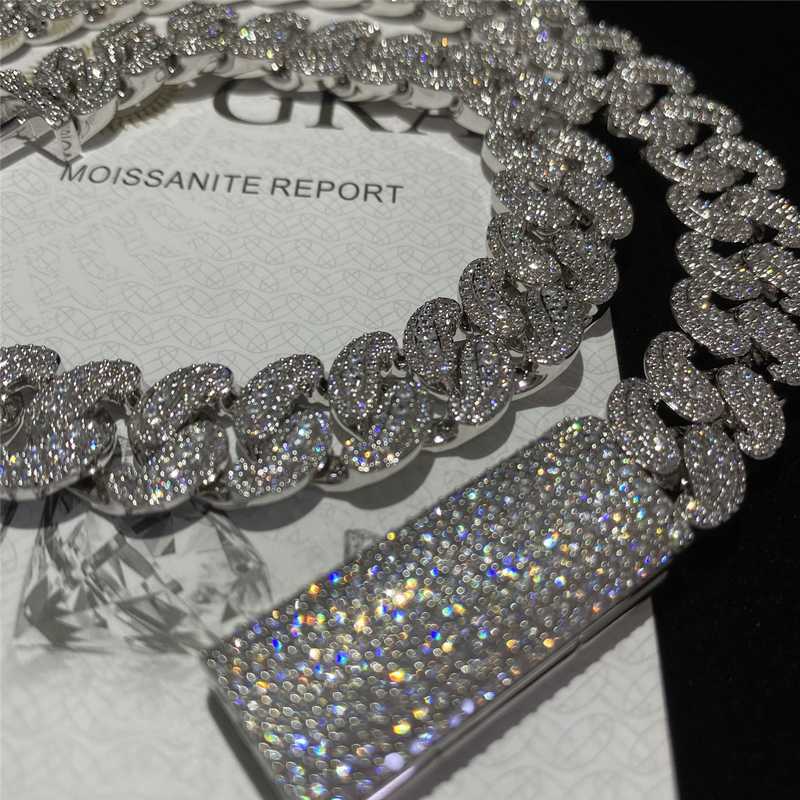 

Buss Down Hip Hop Jewelry 925 Sterling Silver Cuban Necklace 15mm Vvs Moissanite Miami Cuban Link Chain Cuban Chain Bracelet