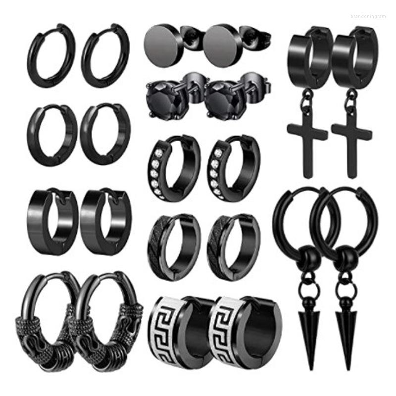 

Hoop Earrings 11 Pair Stainless Steel Black Cross Small Set For Men Punk Clip Party Birthday Fashion Jewelry