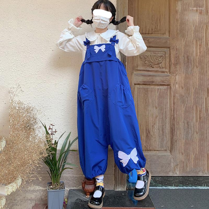 

Women' Pants Harajuku Fashion Cargo Women Harem Kawaii Bow Girls Overalls Streetwear Vintage Cute Jumpsuit Casual Blue Wide Trousers