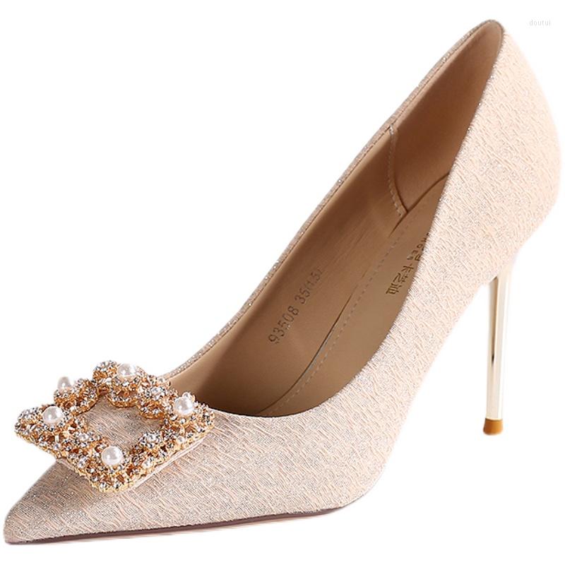 

Dress Shoes Women's High Heel 2023 Pointed Stiletto Low-Cut Rhinestone Sexy Square Buckle Banquet All-Match Niche Pumps, Black