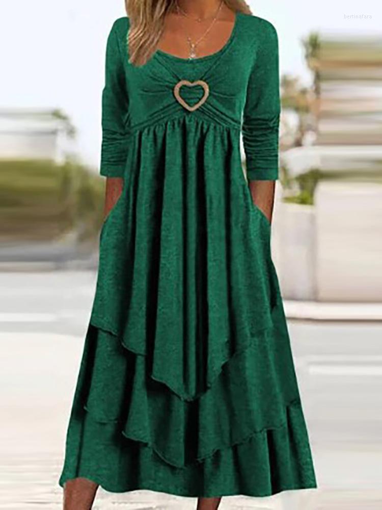 

Casual Dresses Holiday Dress Women 2023 Fashion O-Neck Simple Elegant Long Sleeve Cake Loungewear Solid Patchwork Ladies Party, 08 black