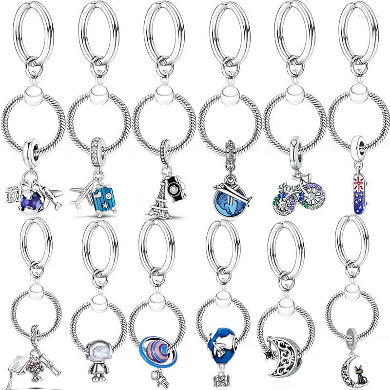 

Keychains Silver Color Travel Series Charm For Women Men Handbag Car Red Enamel Ornaments Accessories Key Rings Gift Jewelry