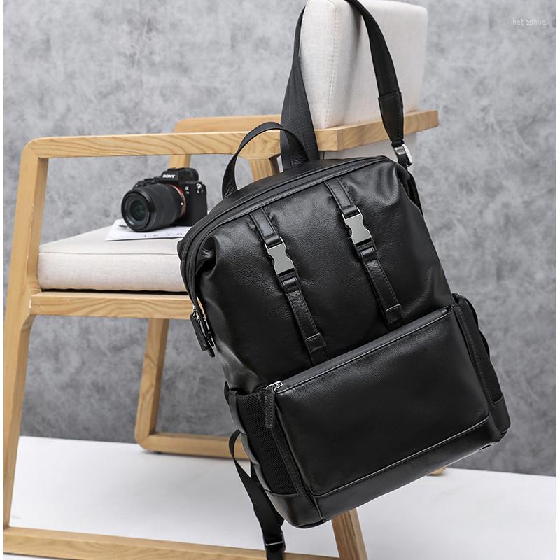 

Backpack Wmnuo Men Black Cow Leather College Bag For Man Shoulder Mochila Designer Travel Casual Laptop Rucksack, W6164-4