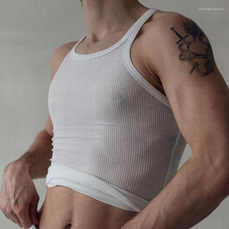 

Men' Tank Tops Tight O-neck Knit T-shirts Streetwear Casual Summer Men Clothes 2023 Sleeveless Solid Mens Breathable Gym Shirts, 01 white