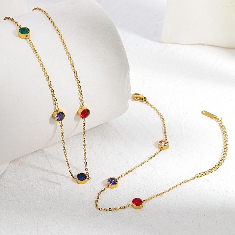 

Chains Greatera Exquisite Stainless Steel Colorful Cubic Zirconia Collar Necklaces For Women Gold Color Thin Chain Necklace Jewelry
