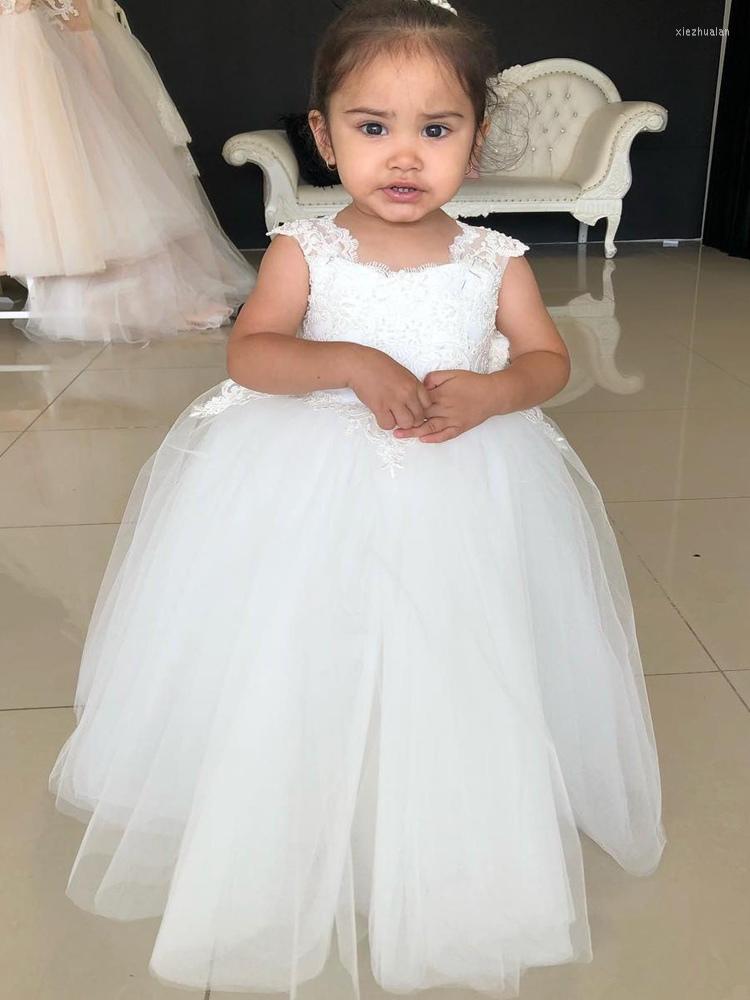 

Girl Dresses First Communion For Girls Light Ivory Sleeveless Ball Gown Lace Appliques Flower Weddings, Custom colors