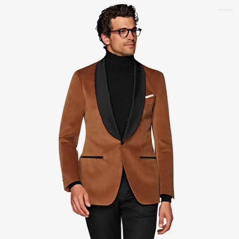 

Men's Suits Men's Suit Jacket Brown Velvet Long Sleeve Lapel Collar One Button Formal Business Groomman For Wedding Groom Costumes, Black