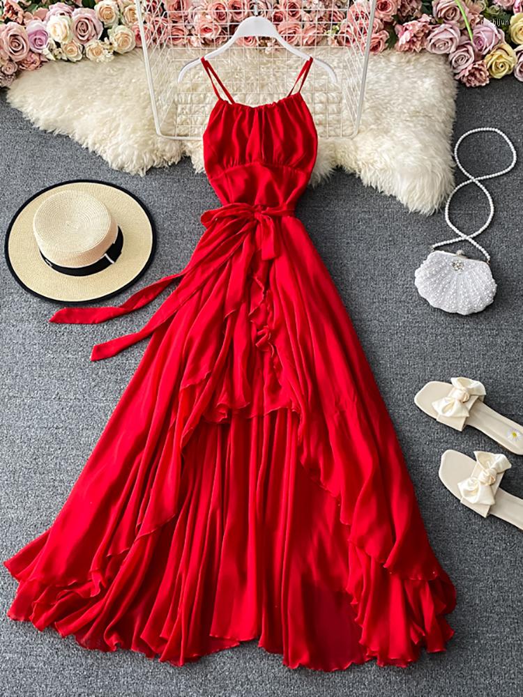 

Casual Dresses White Beach Sexy Off Shoulder Irregular Long Red Dress Women Spaghetti Strap Party Elegant Backless Cross Vestidos Maxi