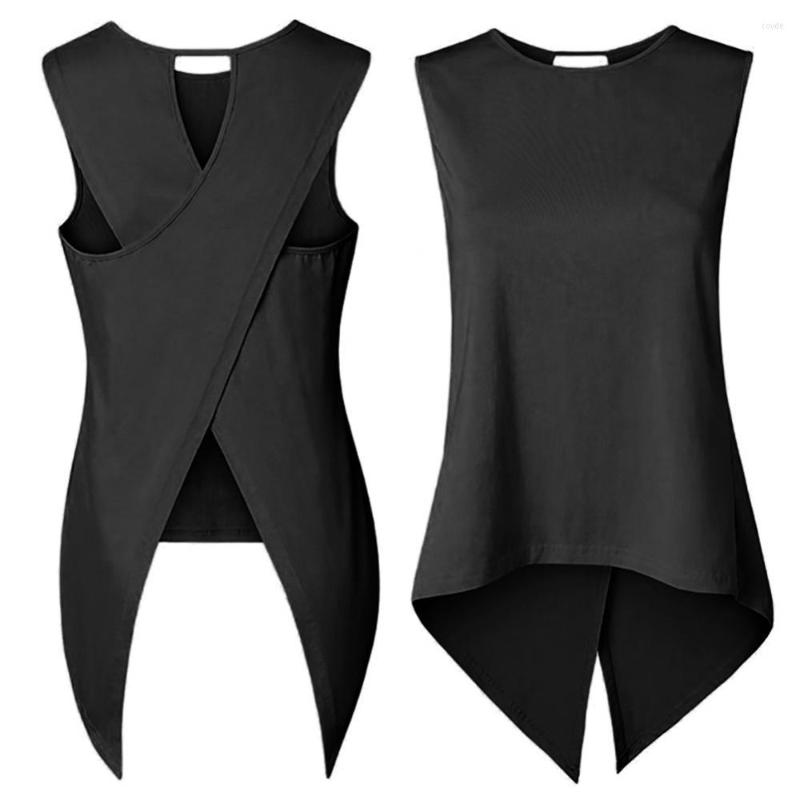 

Women's Tanks Apparel Summer Sexy Women Back Cross Irregular Solid Color Sleeveless Slim Tank Top Vest, Yellow