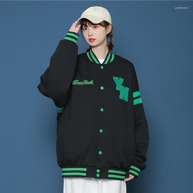 

Women's Jackets Women Embroidery Letter Baseball Uniform Autumn Winter High Street Loose Coat Clothes Hip Hop Harajuku Oversized Bomber, White