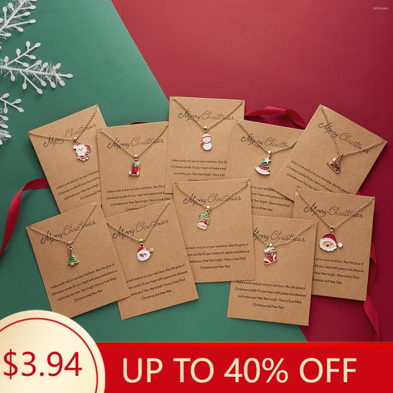 

Chains Cute Delicate Christmas Necklaces For Women Elegant Enamel Santa Claus Reindeer Wreath Bells Pendant Necklace Wholesale