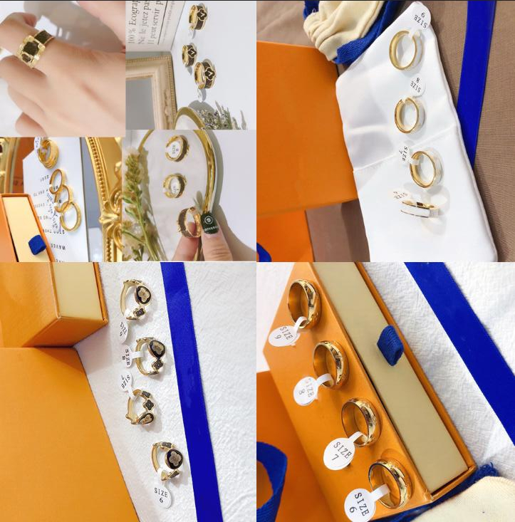

Designer Brand Top Quality Extravagant Letters Ring Gold Stainless Steel Letter Band Rings Crystal Fashion Women Men Wedding